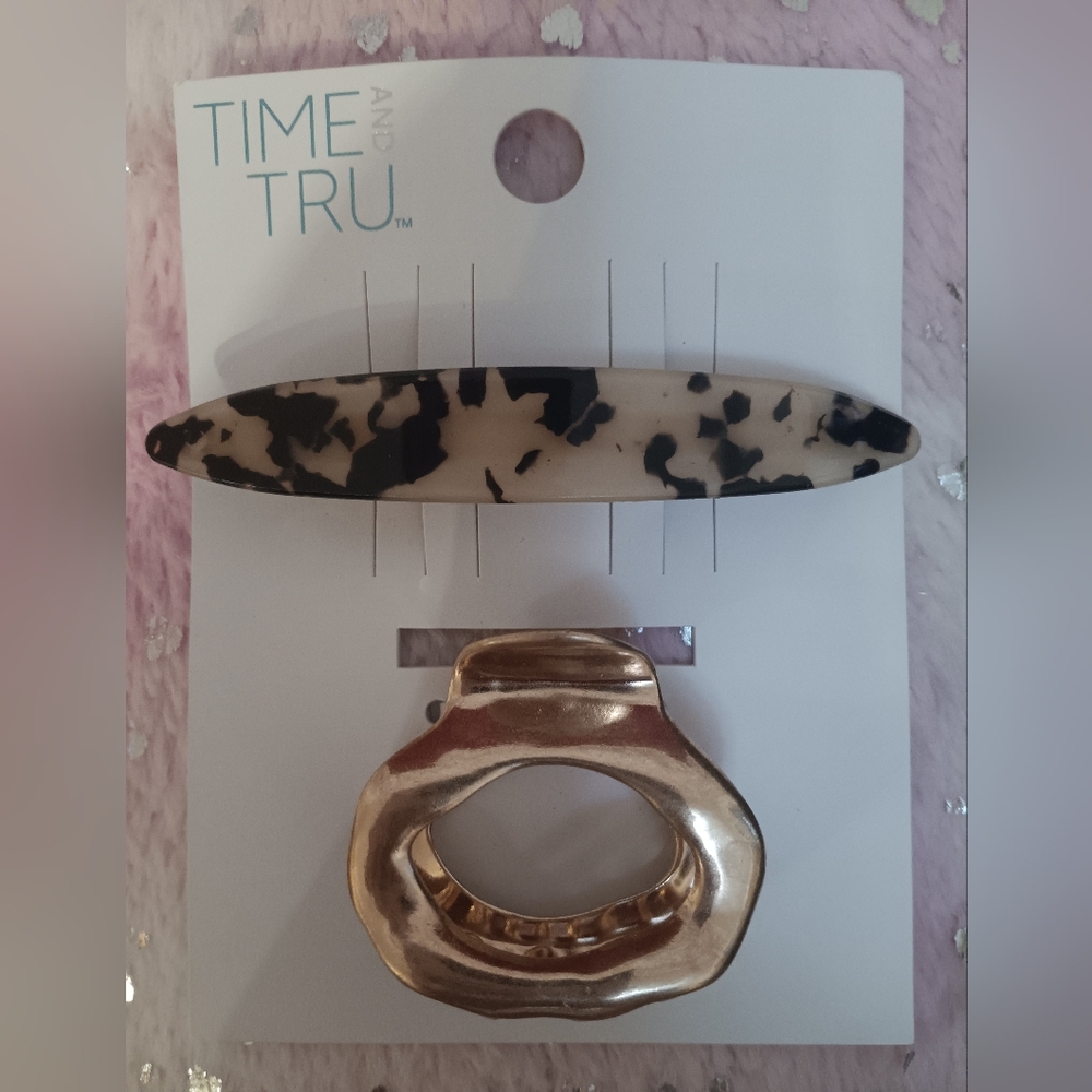 Time and Tru Black, Cream, and Gold Hair Clip Set